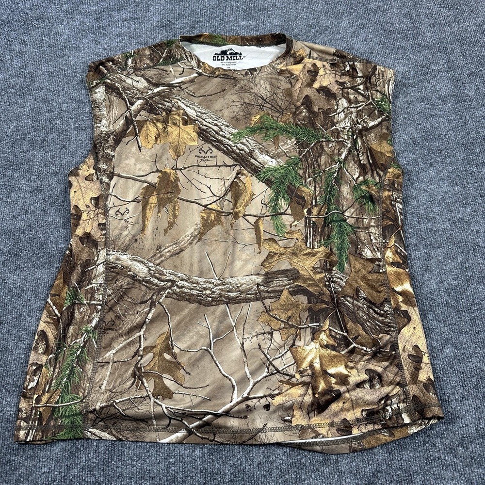 Old Mill Shirt Mens XL Brown Camo Sleeveless Tank Lightweight Hunting Realtree